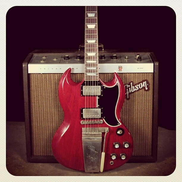 jedimouseketeer:  #guitaroftheday 1961 Les Paul (SG) w/ @GibsonGuitarFalcon amp!