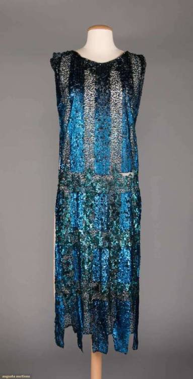 COBALT AND PEACOCK BLUE SEQUINED TABARD, 1920s1920s tabard w/ peacock green &amp; blue gel sequi