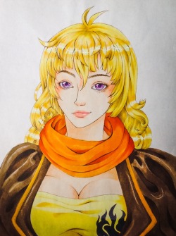 helloprincessmoody:  My fan art of Yang, from RWBY. This was drawn as a tribute to Monty, but I lost inspiration and didn’t finish it up until now. R.I.P., Monty Oum. You will forever fill our hearts with courage and creativity thanks to the amazing