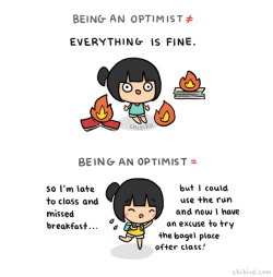 chibird:  I am a wholehearted, genuine optimist. And I truly believe that having a positive outlook on life has helped me become a happier, more secure person. ^^People ask me how I can be so optimistic in such a negative world. Being optimistic isn’t