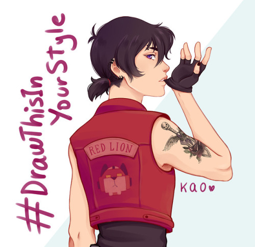 kaokki: Sooo I’m joining #drawthisinyourstyle with a biker Keith from my klance biker/sur