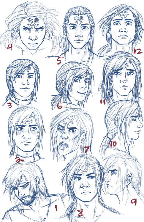 ravensribbon:Trying to get a consistent feel for Kaladin’s face and some expressions, so here are so