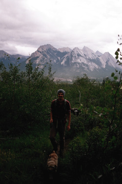 skyiswomb:  Me, with Porter.  (friend took this)We were going to climb a mountains and about 15 minutes in to this hike it started storming and hailing like mad.Canon A-1 Fuji Superia 200 