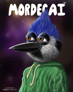 fuckyeahregularshow:  Mordecai Portrait by Brian Lasan  If you liked this painting and want to see more original work do follow me on tumblr (I follow everyone back)  I can also be found on: twitter&amp; instagram