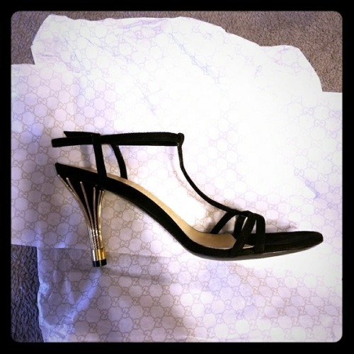 I just added this listing on Poshmark: Gucci black t-strap gold caged heels. https://poshmark.com/li