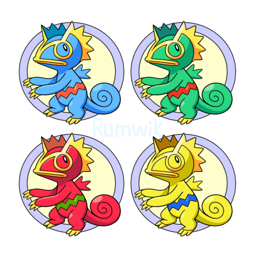 Some flavours of neo-kecleon, and neo-shinxes! I adjusted shinx’s original design to be a bit more n