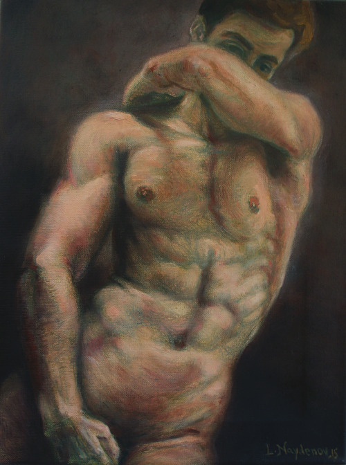 lyubomir-naydenov: “Male nude”, 2015Oil and pencil on canvas,h. 40 / w. 30 cm.“Nudo maschile”, 2015O
