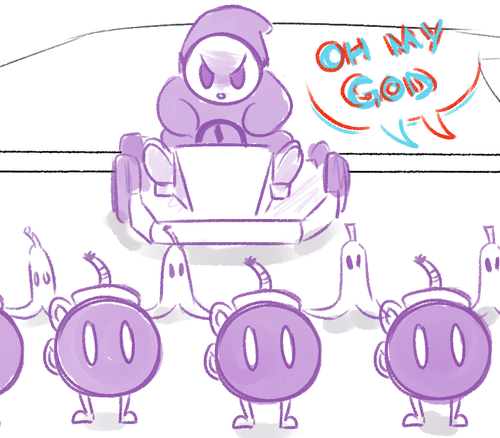lydiallama:  i dont remember who suggested to me a comic abt the meguca crew playing mario kart but              