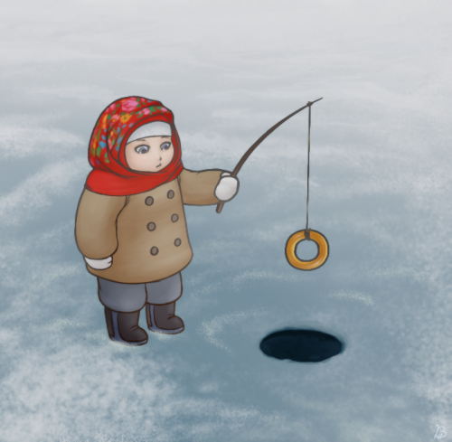  Little Katya tries some ice fishing. More about Katya here!