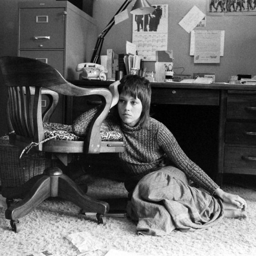 life:Jane Fonda sitting on the floor at her home in Hollywood, Calfiornia - 1971. This image is an outtake from the April 23, 1971 cover story - “BUSY REBEL—Jane Fonda, Pusher of Causes.” (Bill Ray—The LIFE Picture Collection/Getty Images) #LIFElegends