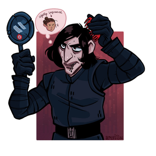 Another colored Inktober.  Kylo gotta meet those First Order Hair Regulations, WHILE hoping he impre