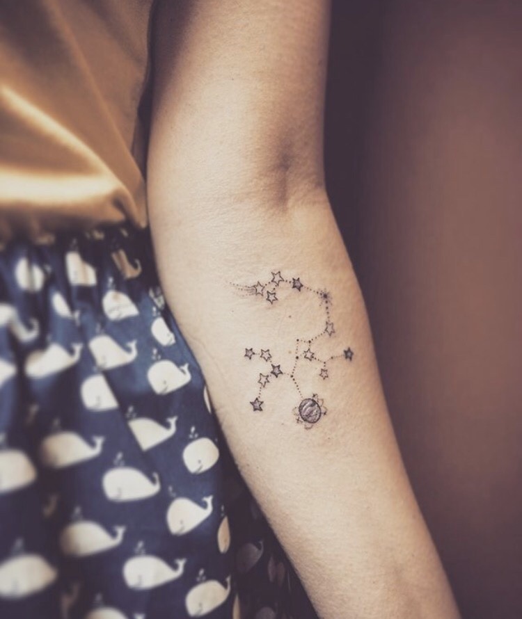stickandpoketattoo on Tumblr: Hand poked Cancer constellation tattoo on the  right forearm. Tattoo Artist: Ann Pokes.