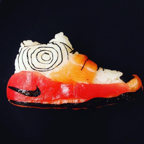 wilwheaton:  archiemcphee:  Edible Art + Sushi = Shoe-shi!  Milan based sushi chef and artist Yujia Hu uses traditional sushi ingredients to create pieces of onigiri that look like miniature athletic shoes.  “Though the shoes’ compositions are