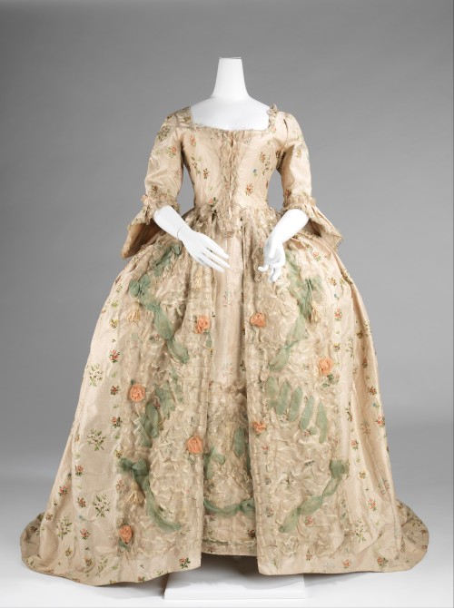 ephemeral-elegance: Gauze Rosette Embellished Robe a la Française, ca. 1770-75 via The Met