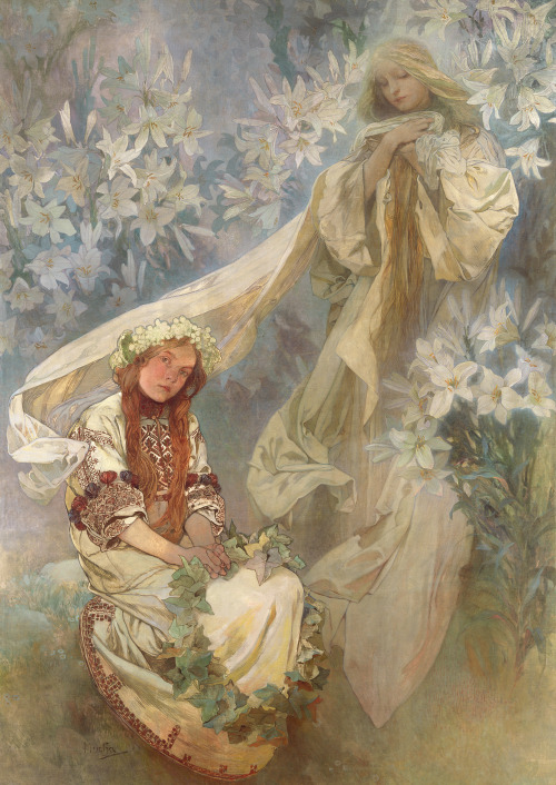 lionofchaeronea:Madonna of the Lilies, Alphonse Mucha, 1905
