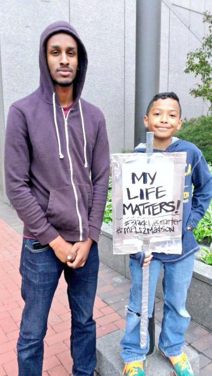 actjustly:  Taye, the 10 year old activist got maced heavily by the Minneapolis police. He’s been present at most actions in Minneapolis, including the Mall of America protest. 