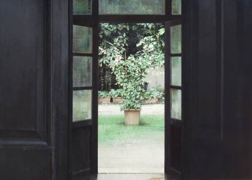 huariqueje:Exit to the Garden   -   Carlos Morago , 2021.Spanish,b.1954-Oil