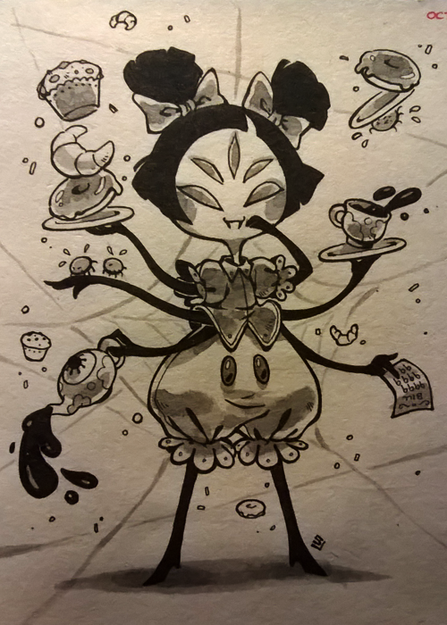 cottonbun:  Inktober days: 7-12 *makes a so-so hand gesture* Red + Blue + Black Micron pens/brush 