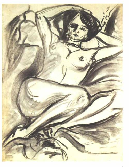 artist-kirchner:Reclining Nude (Isabella), 1906, Ernst Ludwig KirchnerMedium: charcoal,paper