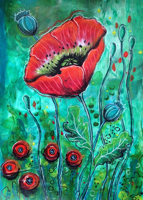 Longing for summer - mixed media poppies (memories from my garden)