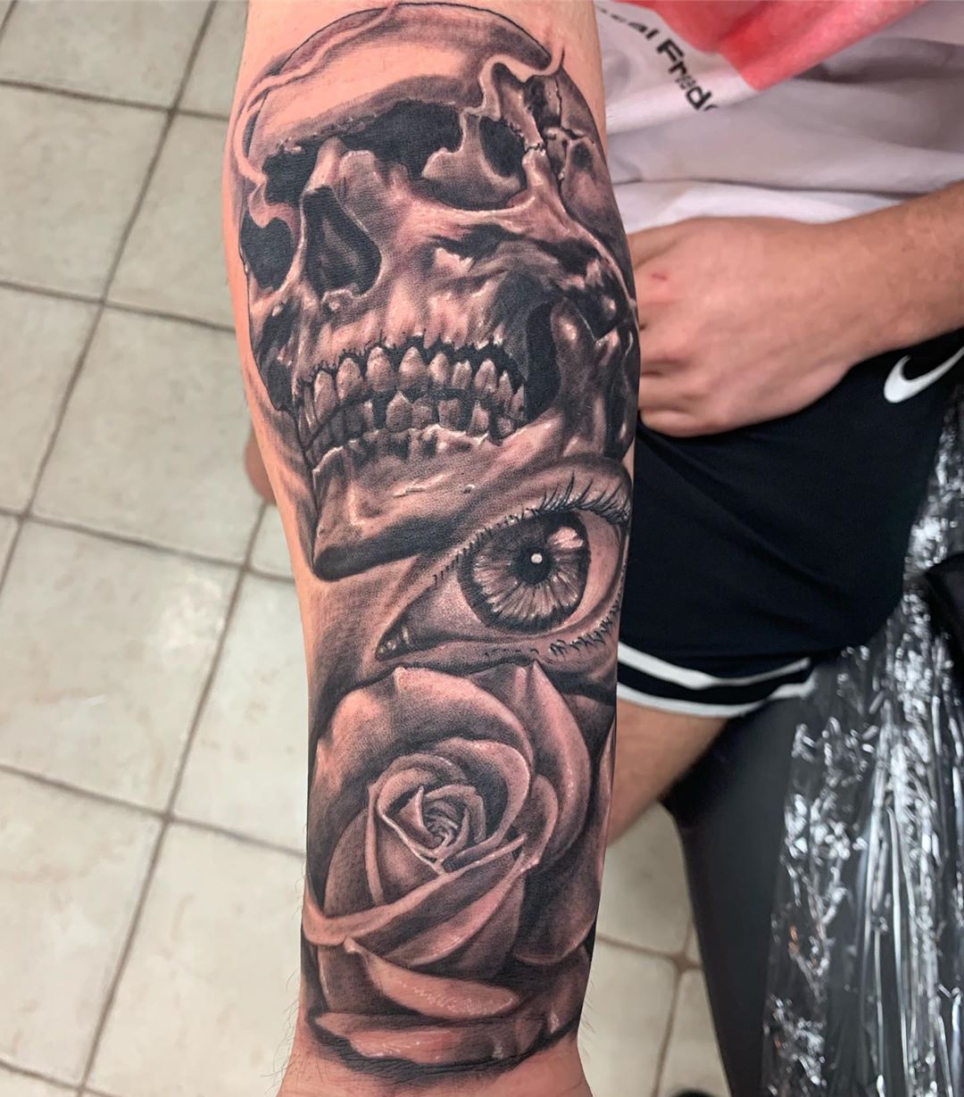 Red Heart Diamond Skull Eye Tattoo On Mans Arm  Diamond tattoos Diamond  tattoo designs Tattoos