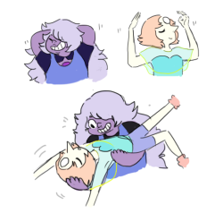 snowysaur:  what i imagine happened the first time they tried to form opal after  amethyst grew out her hair. i made a guess on the timing and outfit, it’s probably wrong.after:  &lt;3 &lt;3 &lt;3