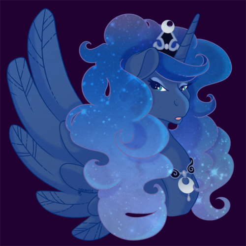 dreah-ponyart:  *dies*Finally! Luna is done, time to work on Cadence… or something… *falls over*This is going to be on a button! Once they are all done and made I’ll take photos so you all can see ‘em ^^