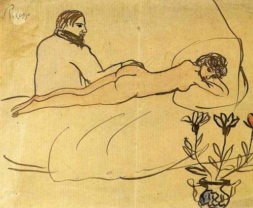 partialboner:Pablo Picasso, Nude with Picasso by her feet, 1903