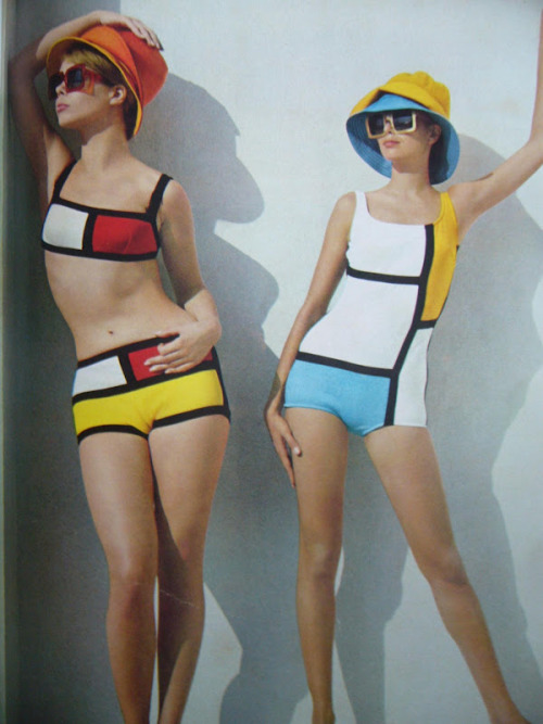 vintagefashionandbeauty:Mondrian style bathing suits, c. 1965. (♥)