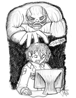 Onepersonscrazyness:  Some School Time Sketches. Featuring The Colossus Titan And