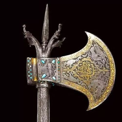 art-of-swords: Qajar Axe with Dragon Finials Dated: 19th century Place of Origin: Persia Inscription