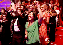 kurtsies:  Glee cast members supporting Amber Riley at Dancing with the Stars. 
