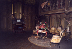 hauntedmansionbackstage:  Here’s a unique look at the Ballroom organ and dance floor area.