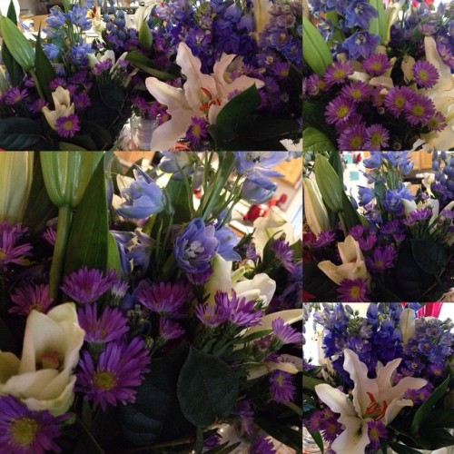 asmallbird:  Asian lilies, belladonna and purple flowers of unknown origins. Our bouquets pretty much rocked everyone’s faces off.