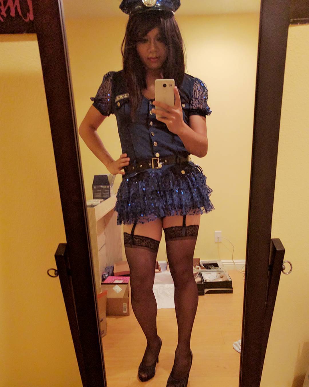 allison-li:  Costume contest at my local t-girl club last night. Went as a stripper