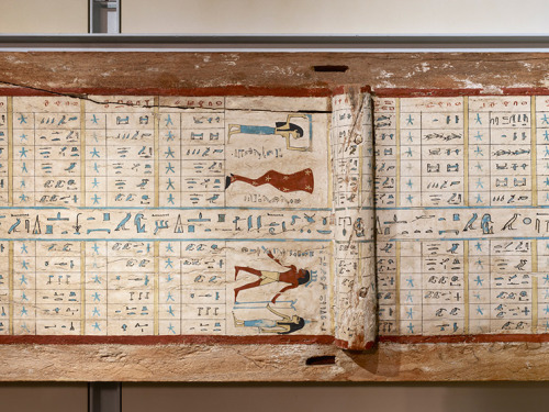 newsfrompoems:  a 4,000 year-old astronomical table found on the underside of a coffin lid in egypt shows deities of the skies and offerings to gods in the center. the flanking columns each list stars that astronomers monitored during a given week of