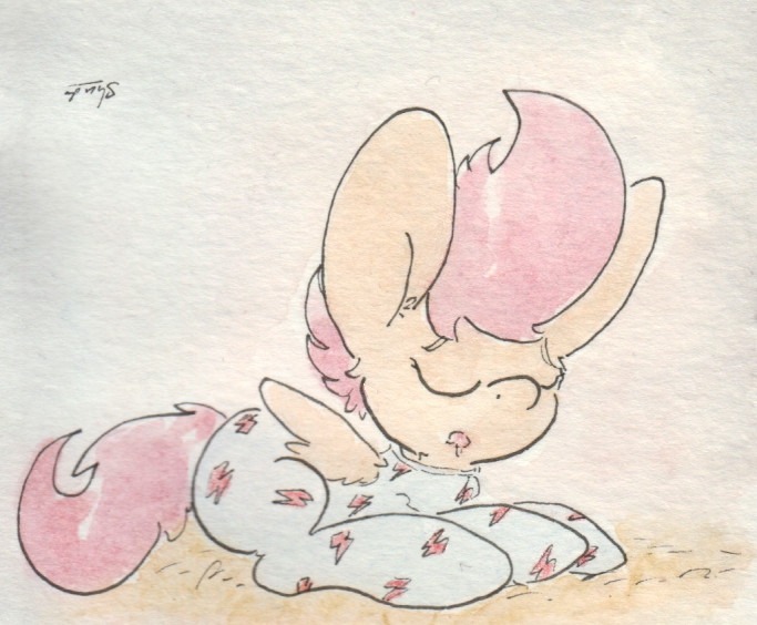 slightlyshade:Sleepover Scoots in her hoofy pyjamas. &lt;3
