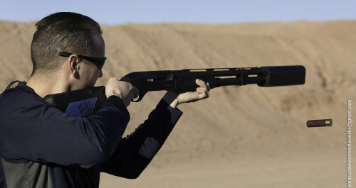 pointandshootmediaworks:  Silencerco Salvo 12 suppressor. At SHOT Show 2015 range day.