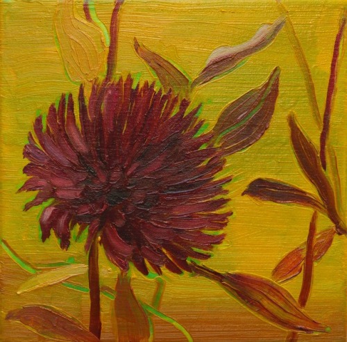 Dahlias   -   Alice Brasser , 2016Dutch,b.1965-Oil on canvas, 25 x 25 cm.