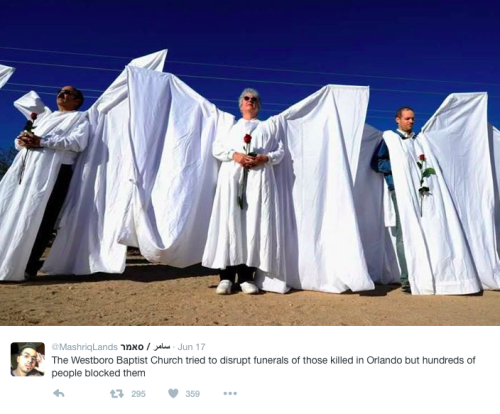 micdotcom:  “Angels” block the Westboro Baptist Church from protesting Orlando victim’s funeralWhen a handful of Westboro Baptist Church members showed up Saturday at the funeral of Orlando shooting victim Christopher Leinonen, counterprotesters