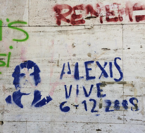 Memorial murals and stencil for Alexis Grigoropoulos, a 15-year-old anarchist who was murdered by po