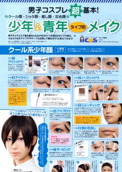 toudoujiinpachi:  Here’s the scans for the Free! makeup tutorials in the new issue of COSmode. If you have any questions about what to do at a certain part lemme know and I’ll help you out. 
