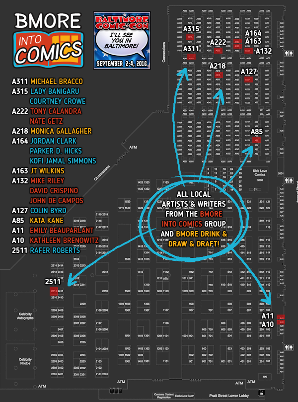 BMORE INTO COMICS at Baltimore Comic Con 2016!Lots of folks from our local Bmore Into Comics group will be tabling all over this year’s Baltimore Comic Con, so come find us and say hello!
If you’re an artist, writer, or a Baltimore local with a...
