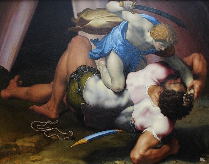 The combat of David and Goliath. 1555. Daniel da Volterra. Italian. 1509-1566.