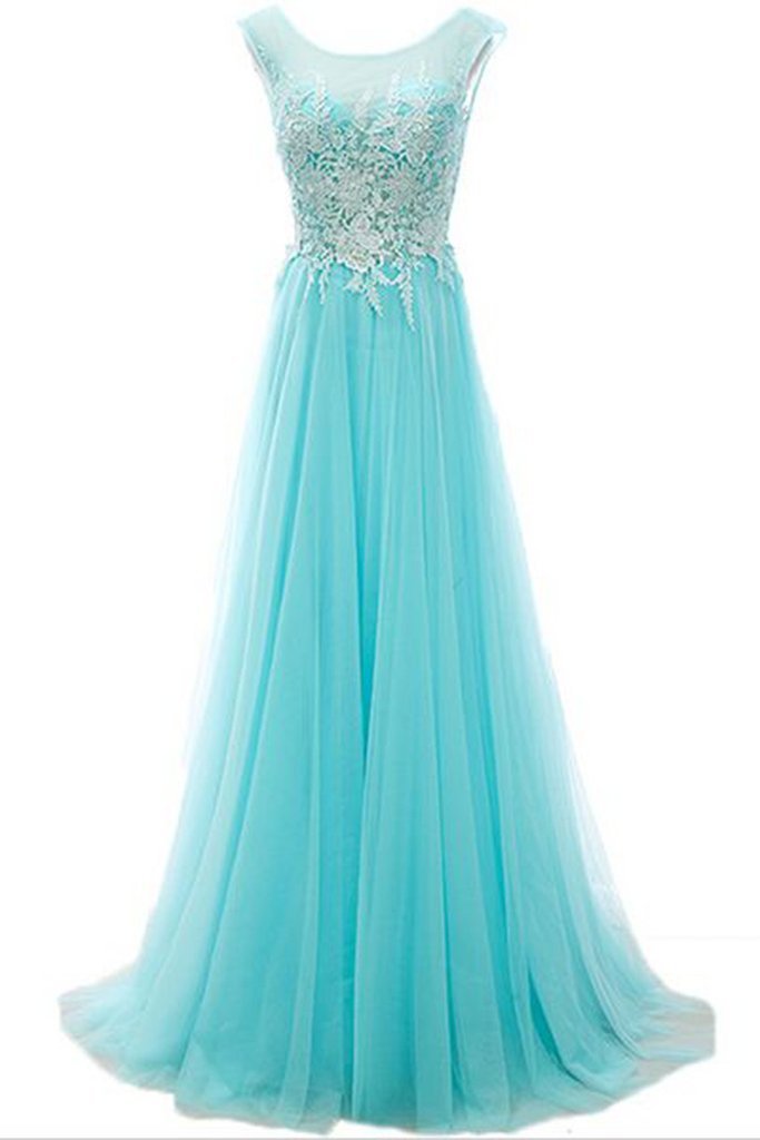 Cute Things — Tiffany blue chiffon long lace prom dress for...