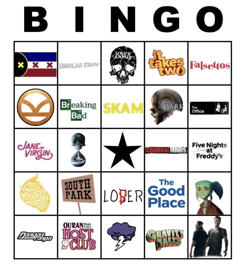 Not The Top 24 Fandom Bingo Card