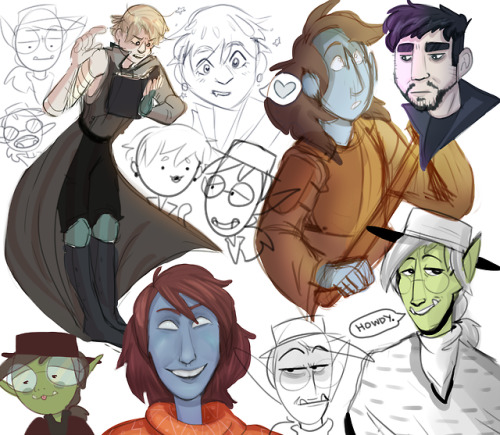 a sketch page of doodles of the party in our current pathfinder campaign, Shedding Stars! :)