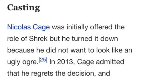 dressbirdoficial: Honestly considering how memeable both cage and shrek are,Im glad this didnt happe