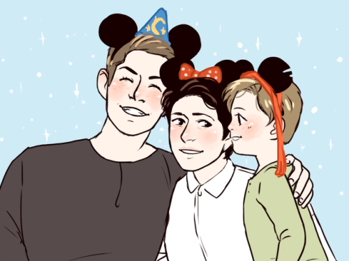 diminuel: Ko-fi doodle of Dean, Cas and little Jack at Disney prompted by Jenny Leigh!I probably got