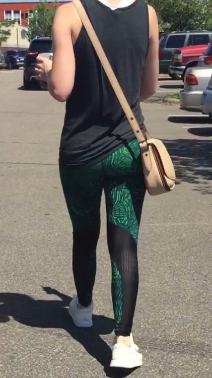 Blonde in nice green leggings